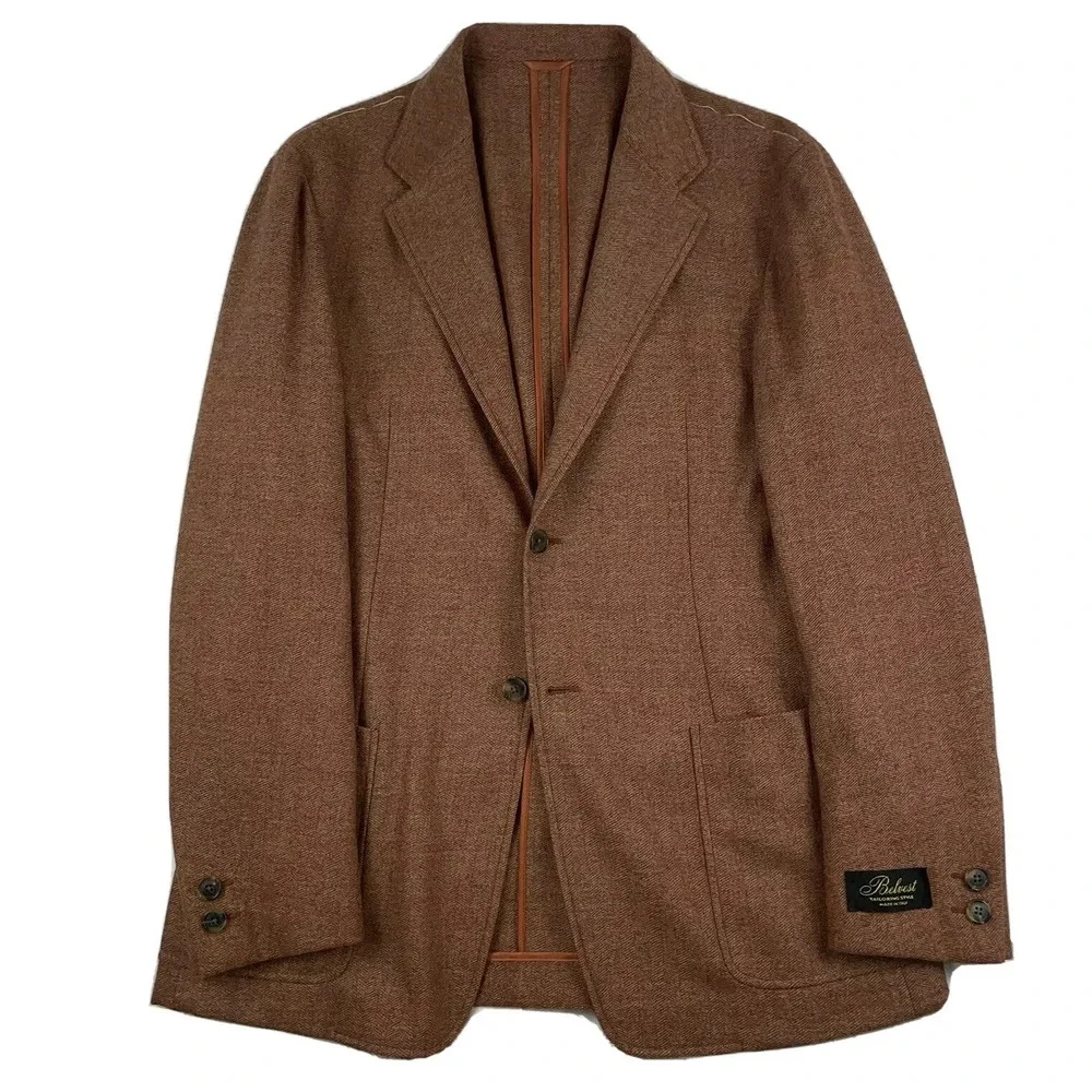 Belvest‎ Orange Herringbone Wool Cashmere Orange Mens Blazer Size 40R NWT